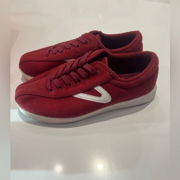 Tretorn Red Canvas Sneakers with White Accents - Picture 1 of 6